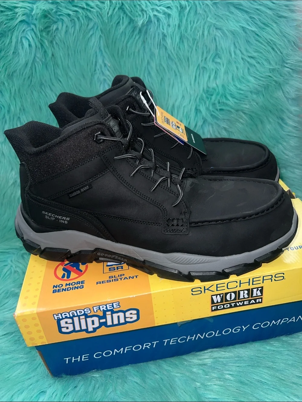 Like new Skechers Work Men's Black Safety Toe Slip-in Boots size 13 in Box